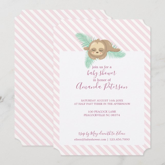 Invitation Baby shower de salope dormant avec des fentes rose (Devant / Derrière)