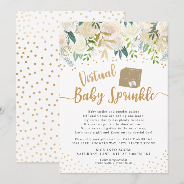 Invitation baby shower de saupoudrage virtuel pour bébés de l (Devant / Derrière)
