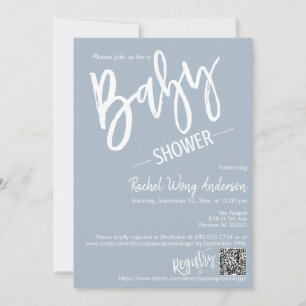 Invitation Baby shower de script bleu foncé simple QR Code ph