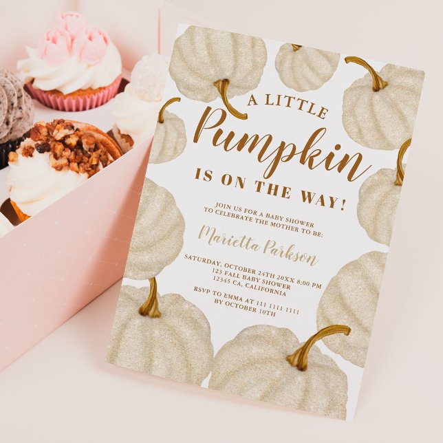 Invitation Baby shower de script citrouille Gold Little (Gold Little pumpkin fall script baby shower Invitation)