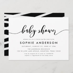 Invitation Baby shower de script de relaxation noir et blanc