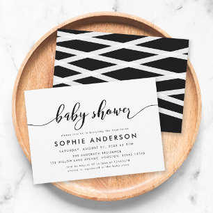 Invitation Baby shower de script de relaxation noir et blanc