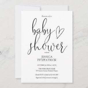 Invitation Baby shower De Script Élégant Noir Et Blanc