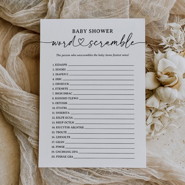 Invitation Baby shower de script moderne Jeu Word Scramble (Créateur téléchargé)