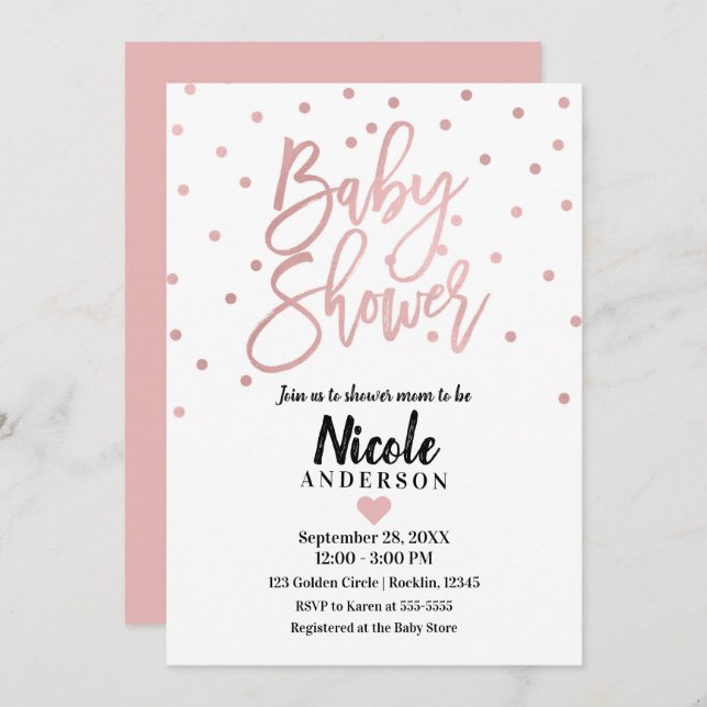 Invitation Baby shower de script moderne rose Gold Pink (Devant / Derrière)