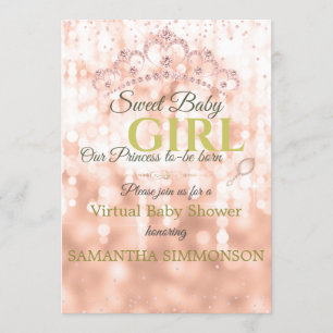 Invitation Baby shower de script or Rose de diamants rose vie