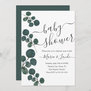 Invitation Baby shower de script vert Eucalyptus Aquarelle