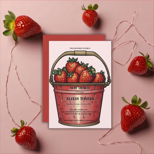 Invitation Baby shower de seau sucré aux fraises (Créateur téléchargé)