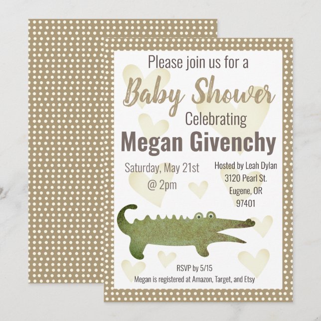 Invitation Baby shower de Sepia Alligator neutre (Devant / Derrière)