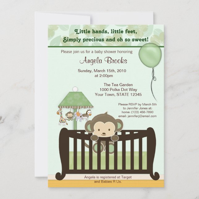 Invitation Baby shower de singe CJ GREEN (Devant)