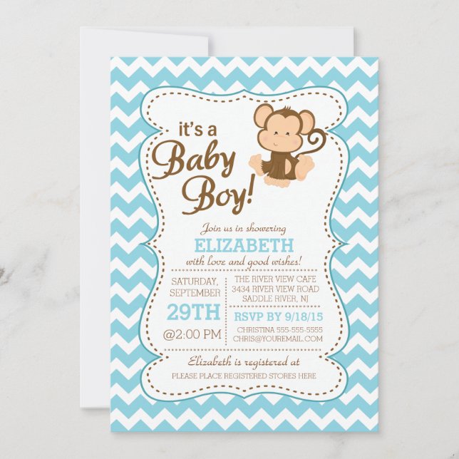 Invitation Baby shower de singe de la Jungle de Ti (Devant)