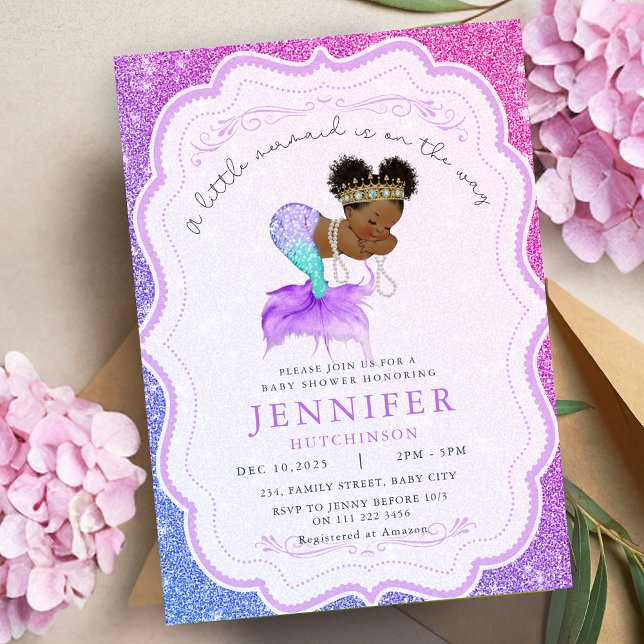 Invitation Baby shower de sirène afro-américain (African American Mermaid Baby Shower Invitation)