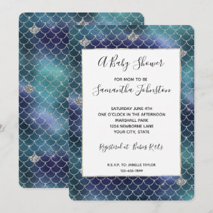Invitation Baby shower de sirène bleu Silver Aqua