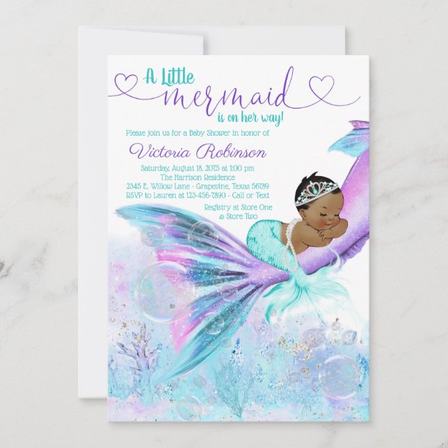 Invitation Baby shower de sirène ethnique afro-américaine (Devant)