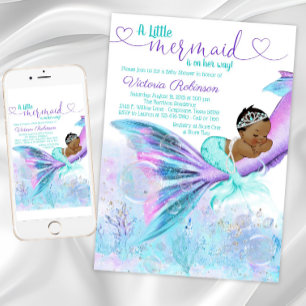 Invitation Baby shower de sirène ethnique afro-américaine