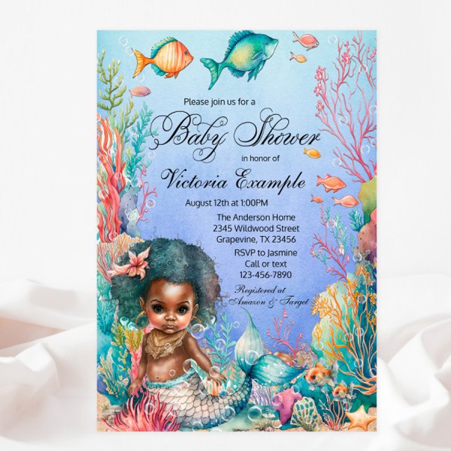 Invitation Baby shower de sirène noire (Créateur téléchargé)