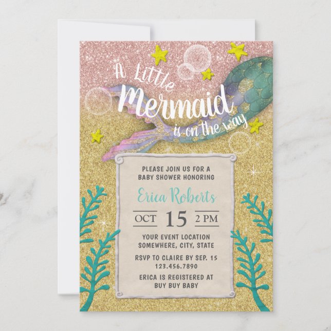 Invitation Baby shower de sirène sous la Parties scintillant  (Devant)