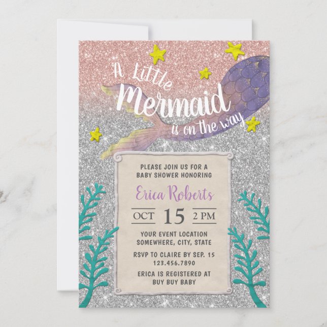 Invitation Baby shower de sirène sous la Parties scintillant  (Devant)