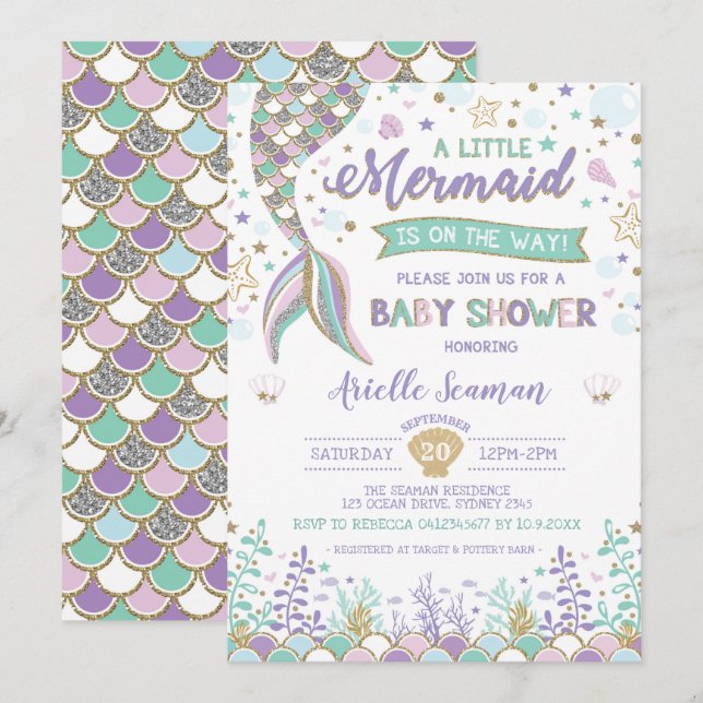 Invitation Baby shower de sirènes sous la plage de l'Invitati (Devant / Derrière)