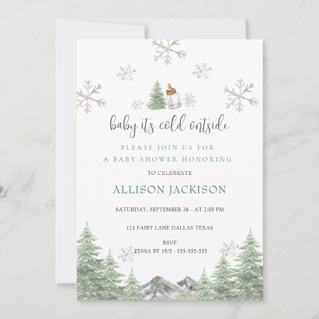 Invitation Baby shower de snowflakes d'hiver (Devant)