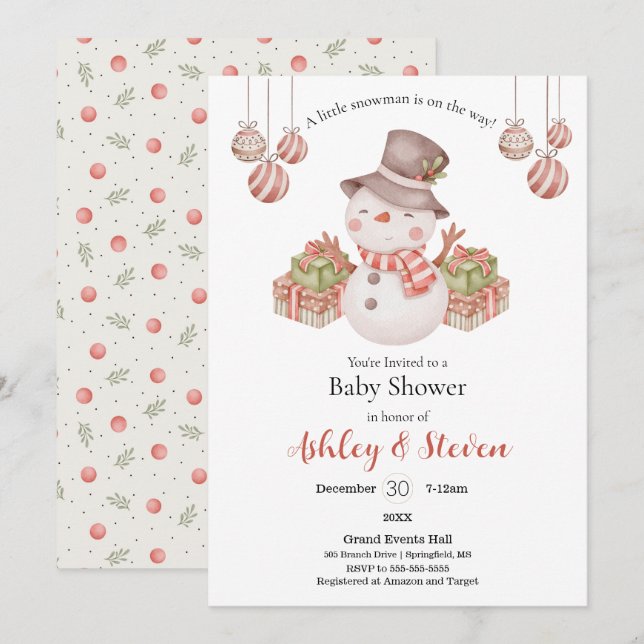 Invitation Baby shower de Snowman Woodland (Devant / Derrière)