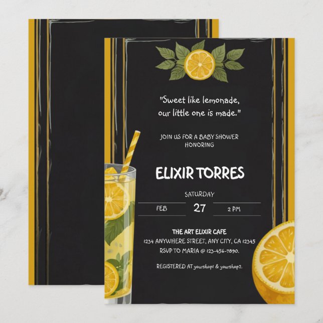 Invitation Baby shower de socle en carton citronné doux (Devant / Derrière)