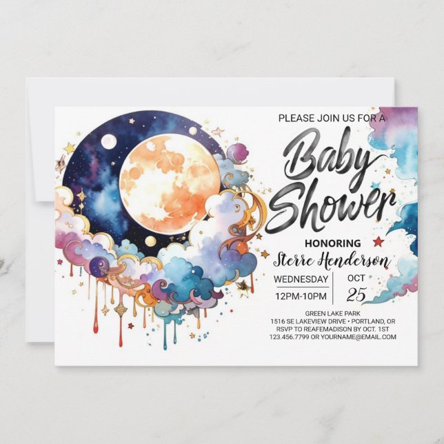 Invitation Baby shower de soie céleste d'aquarelle (Devant)