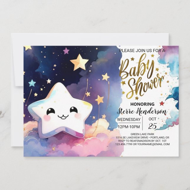 Invitation Baby shower de soie Stardust Twinkling (Devant)