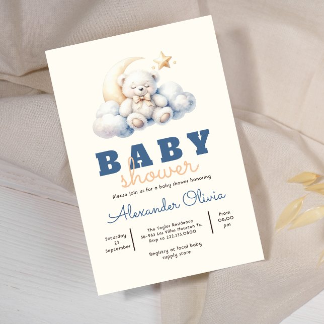 Invitation Baby shower de sommeil de l'ours en peluche mignon (Créateur téléchargé)