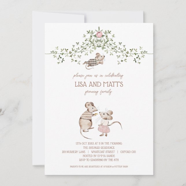 Invitation Baby shower de souris (Devant)