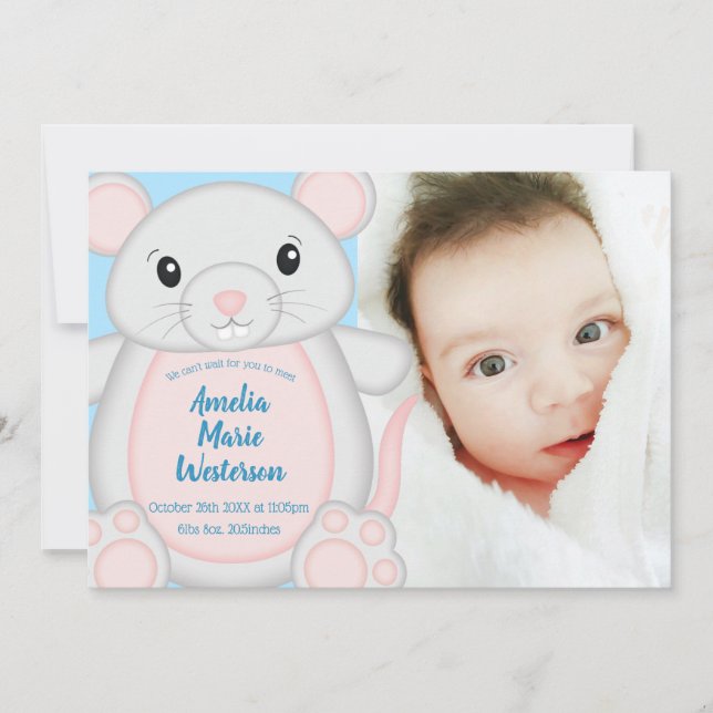 Invitation Baby shower de souris bleu (Devant)