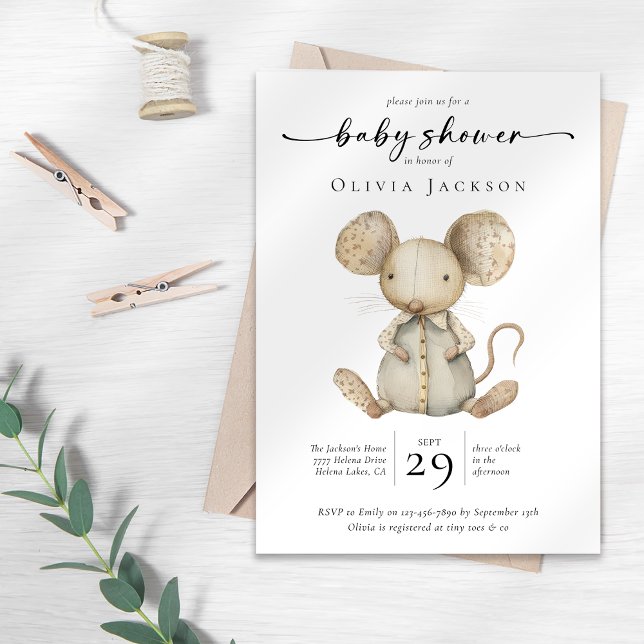 Invitation Baby shower de souris de jouets en aquarelle simpl (Créateur téléchargé)