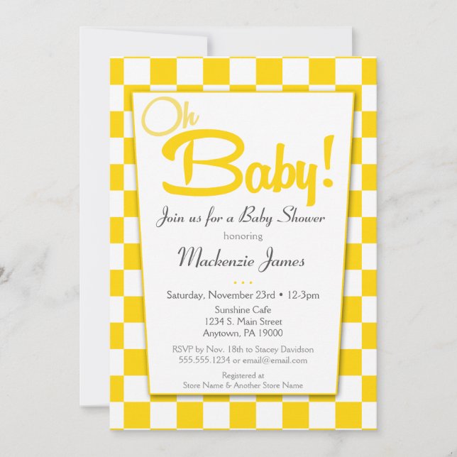 Invitation Baby shower de table les années 50 Retr (Devant)