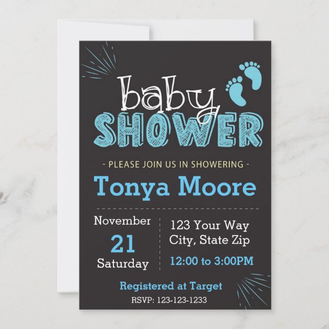 Invitation Baby shower de tableau de bord bleu (Devant)