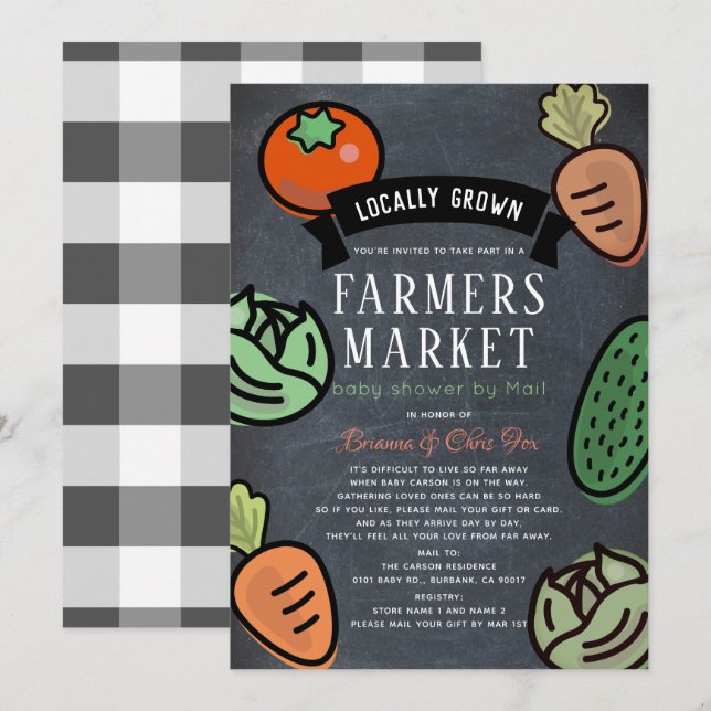 Invitation Baby shower de tableau de bord du marché agricole  (Devant / Derrière)