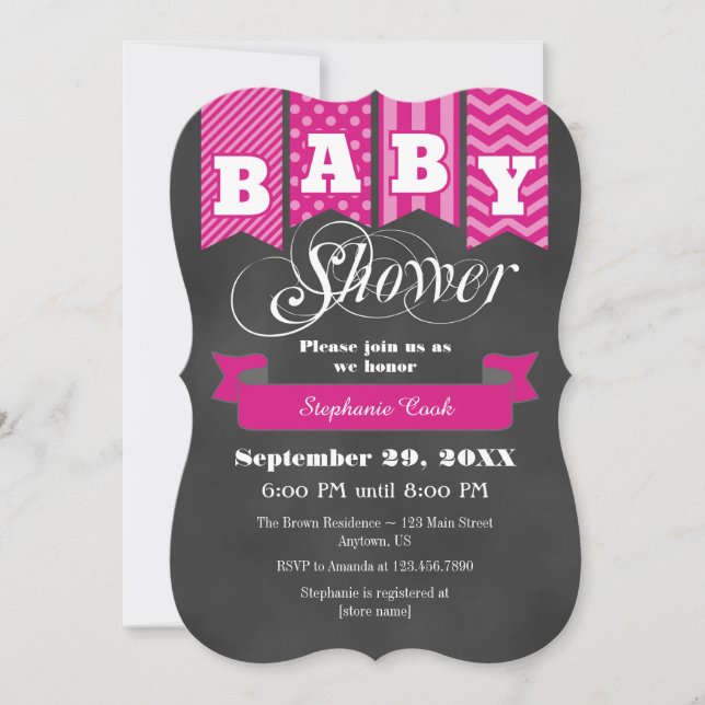 Invitation Baby shower de tableau de bord rose cha (Devant)