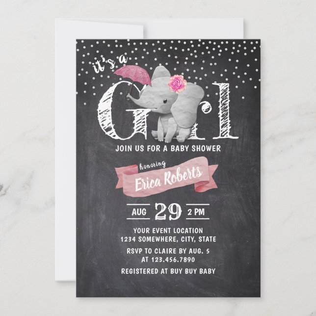 Invitation Baby shower de tableau de bord rustique pour fille (Devant)