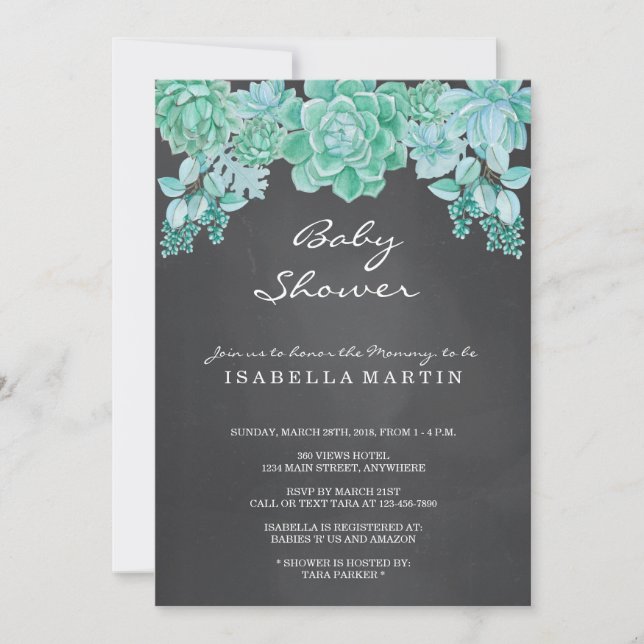 Invitation Baby shower de tableau de bord Succulent - Neutre  (Devant)