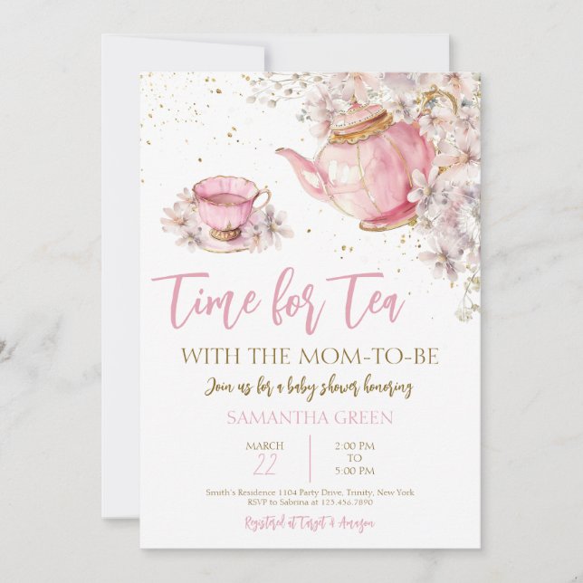 Invitation Baby shower de Tea Party fleur sauvage (Devant)