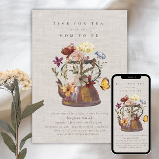 Invitation Baby shower de Tea Party Fleur sauvage aquarelle