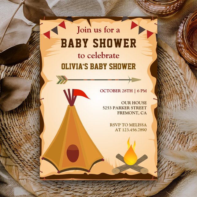 Invitation Baby shower de Teepee de la tribu des Boho d'Améri (Créateur téléchargé)