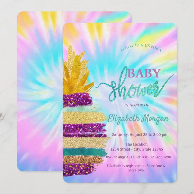 Invitation Baby shower de teinture à ananas à Parties scintil (Devant / Derrière)
