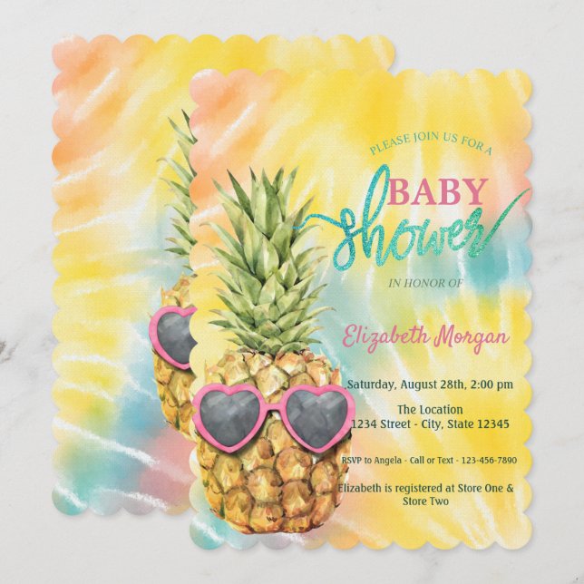 Invitation Baby shower de teinture tropicale à l'ananas cool (Devant / Derrière)