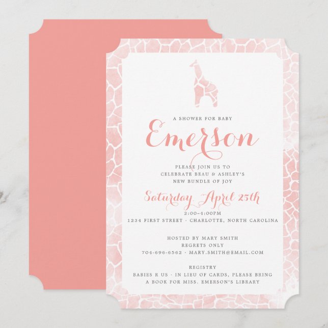 Invitation Baby shower de texture Motif de la girafe (Devant / Derrière)