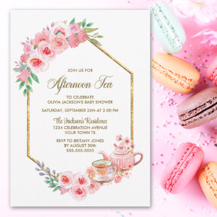Invitation Baby shower de thé rose fleuri après-midi