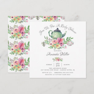 Invitation Baby shower de théière florale Aquarell