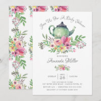 Invitation Baby shower de théière florale Aquarell