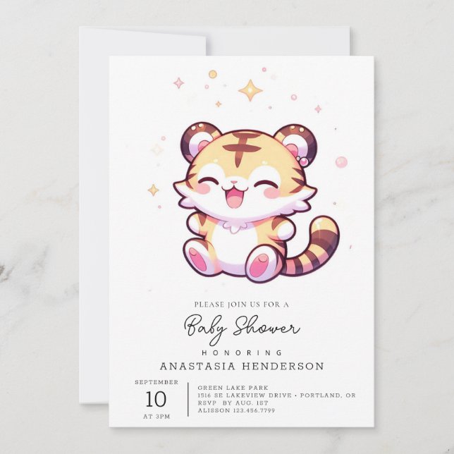 Invitation Baby shower de tigre adorable (Devant)