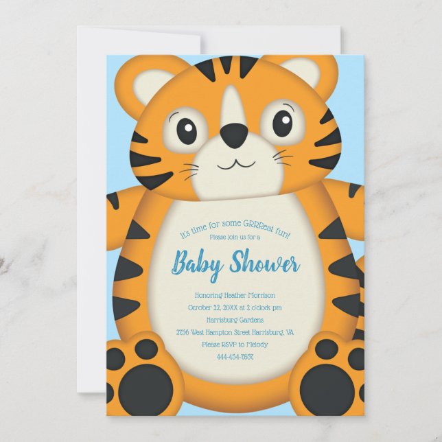Invitation Baby shower de tigre bleu (Devant)