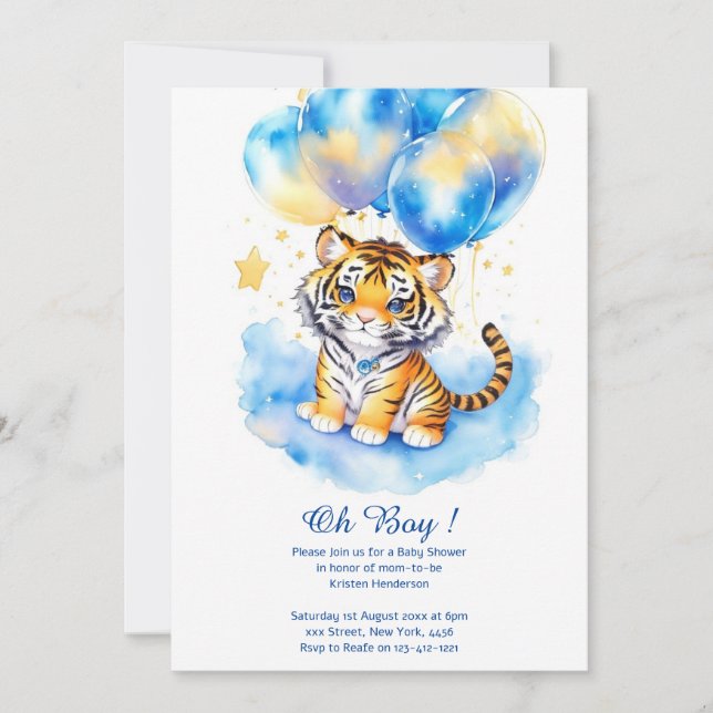 Invitation Baby shower de tigre d'aquarelle (Devant)